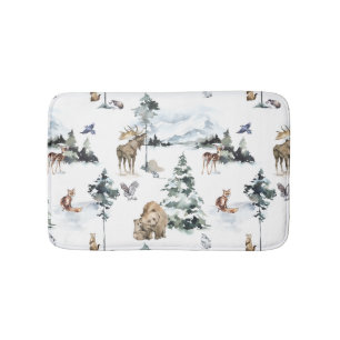 Alfombrilla De Baño Animales del Bosque Forestal de Fauna Invernal