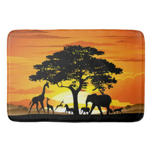 Alfombrilla De Baño Animales salvajes al atardecer en la sabana africa