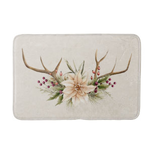Alfombrilla De Baño Antiguas Poinsettia y Antlers Blancos Elegantes