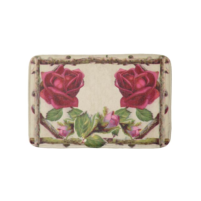 Alfombrilla De Baño Antigüedad victoriana antigua rosa rústica (Anverso)