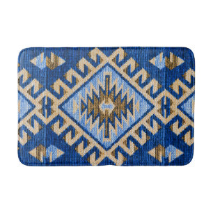 Alfombrilla De Baño Antiguo Vintage Oriental Azul Beige Kilim Turco