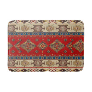 Alfombrilla De Baño Antiguo Vintage Rojo Azul Kilim turco