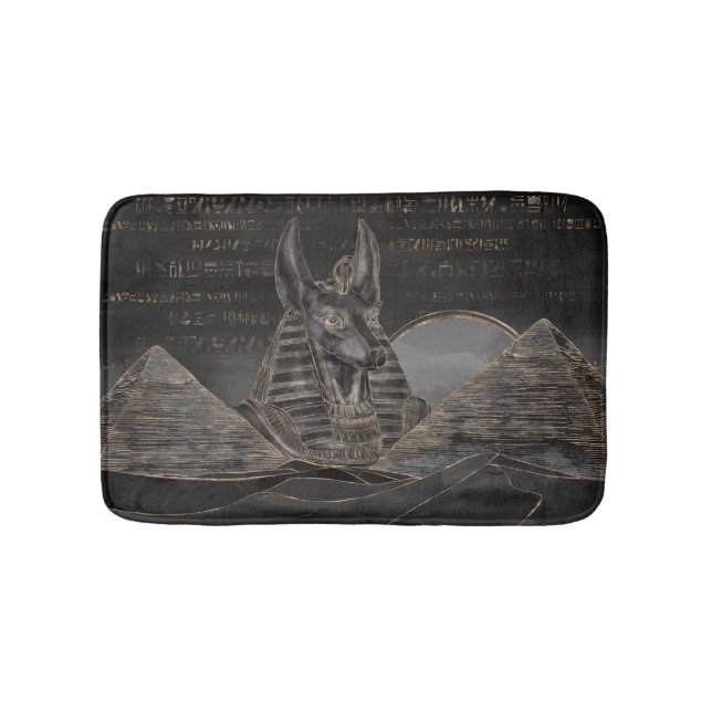 Alfombrilla De Baño Anubis en paisaje egipcio de las pirámides (Anverso)