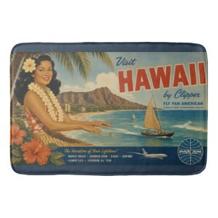 Alfombrilla De Baño Anuncio de viaje hawaiano de estilo vintage