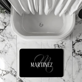 Alfombrilla De Baño Apellido personalizado elegante negro | Nombre