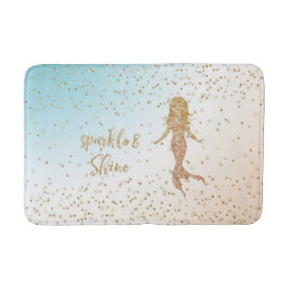 Alfombrilla De Baño Aqua Gold Mermaid Sparkle Purpurina Confetti      