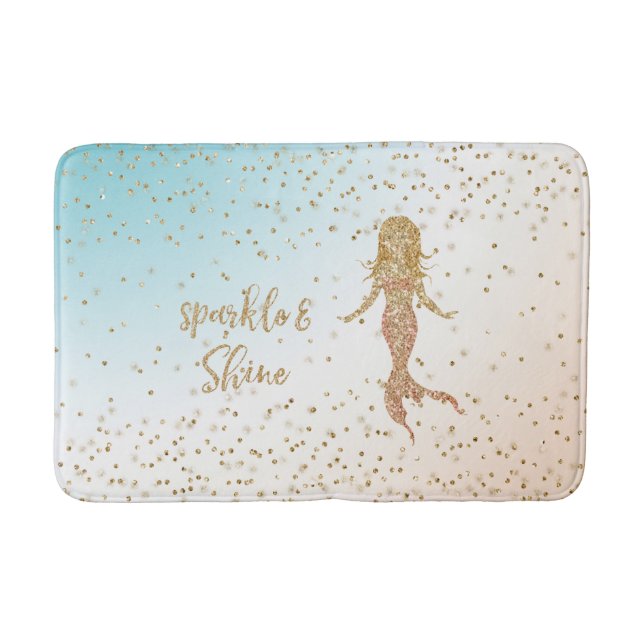 Alfombrilla De Baño Aqua Gold Mermaid Sparkle Purpurina Confetti       (Anverso)