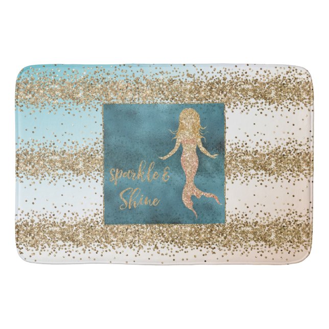 Alfombrilla De Baño Aqua Gold Mermaid Sparkle Purpurina Confetti (Anverso)