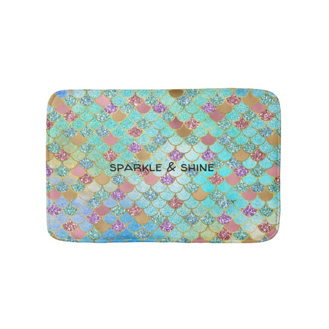 Alfombrilla De Baño Aqua Gold Pink Glitzy Mermaid Purpurina (Anverso)