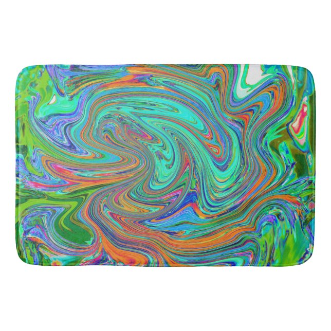 Alfombrilla De Baño Aqua, Naranja y Green Groovy Resumen de arte retro (Anverso)