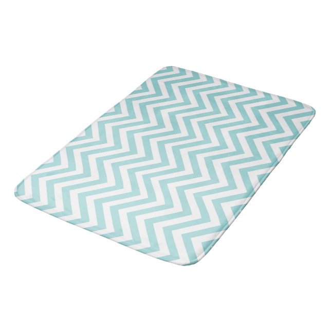 Alfombrilla De Baño Aqua Turquoise Blue Thelin Chevron Stripes (Angular)