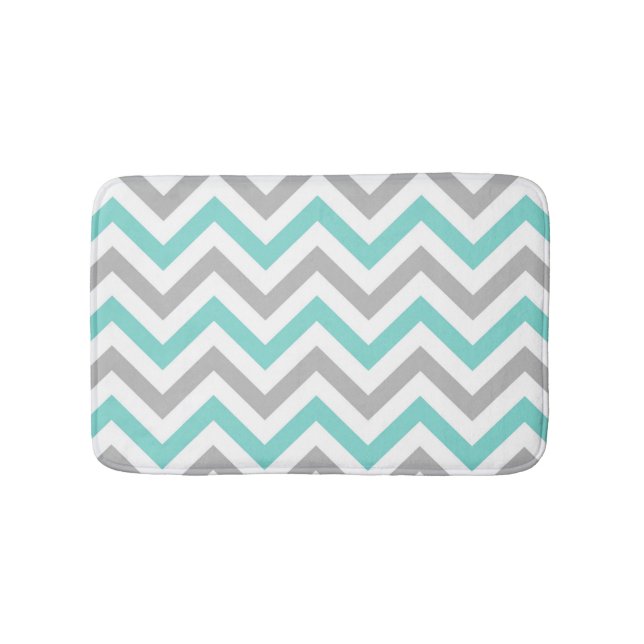 Alfombrilla De Baño Aqua Turquoise Gris Whats LG Chevron ZigZag Patrón (Anverso)