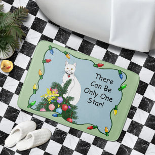 Alfombrilla De Baño Árbol de Navidad Divertido y Festivo Gato Blanco D