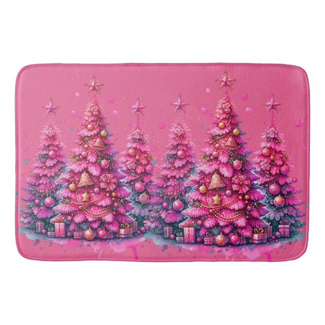 Alfombrilla De Baño Árbol de Navidad Rosa Estético Preppy (Anverso)