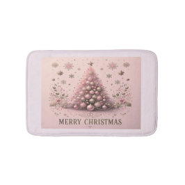 Alfombrilla De Baño Árbol de Navidad Rosa Feliz Navidad