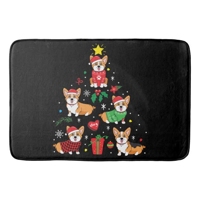 Alfombrilla De Baño Árbol de ornamentos de Navidad Corgi (Anverso)