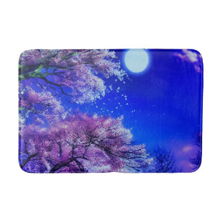 Alfombrilla De Baño Árbol de primavera, luna, cielo azul.