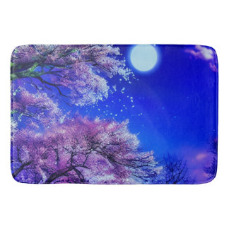 Alfombrilla De Baño Árbol de primavera, luna, cielo azul