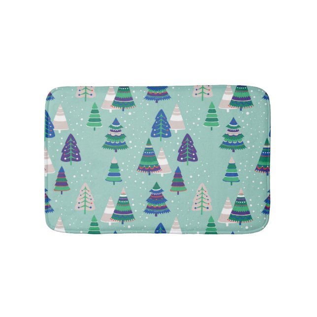 Alfombrilla De Baño Árboles de Navidad, fondo azul (Anverso)