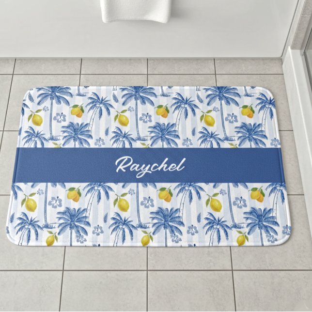 Alfombrilla De Baño Árboles de Palma de Toile Azul Limones Monograma N (Subido por el creador)