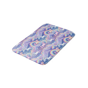 Alfombrilla De Baño Arcoíris brillante y unicornios en nubes