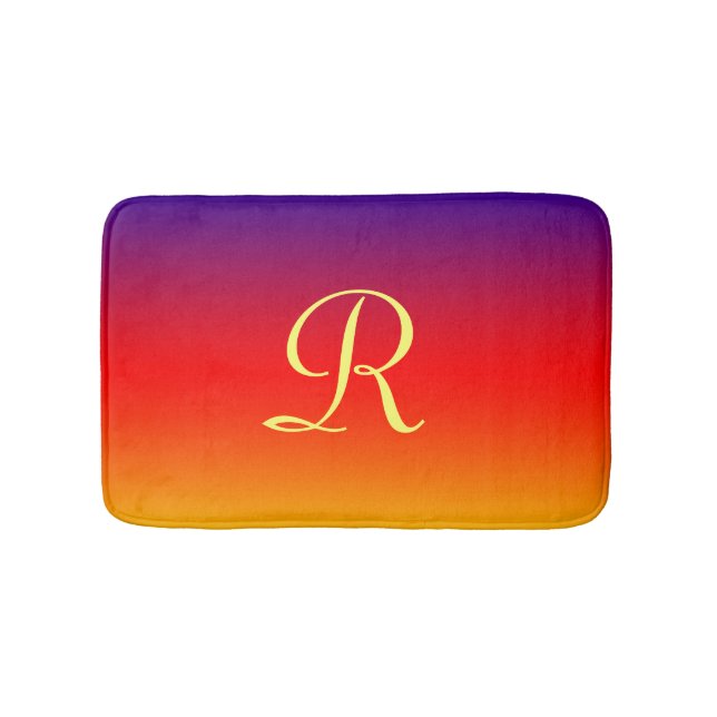 Alfombrilla De Baño Arcoiris Naranja púrpura rojo amarillo monograma (Anverso)