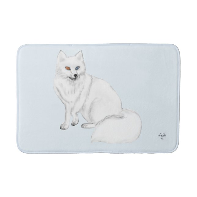 Alfombrilla De Baño Arctic Fox Hand-Drawn Digital Art on Icy Blue (Anverso)