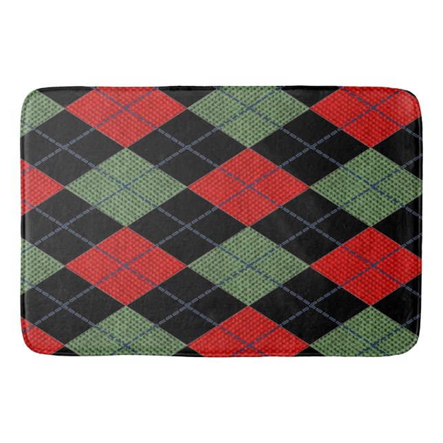 Alfombrilla De Baño Argyle Rojo Y Verde (Anverso)