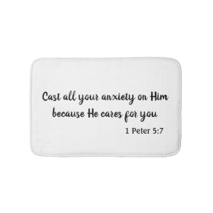 Alfombrilla De Baño Arroja tu ansiedad a Dios en blanco y negro