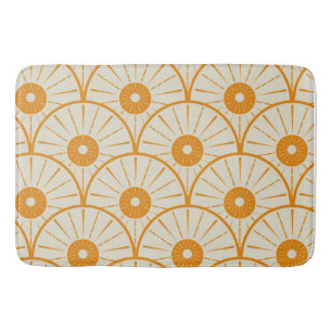 Alfombrilla De Baño Art Deco abstracto sol naranja sobre blanco