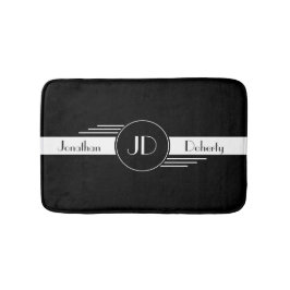 Alfombrilla De Baño Art déco blanco y negro del monograma