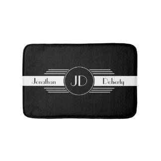 Alfombrilla De Baño Art déco blanco y negro del monograma