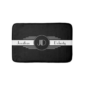 Alfombrilla De Baño Art déco blanco y negro del monograma