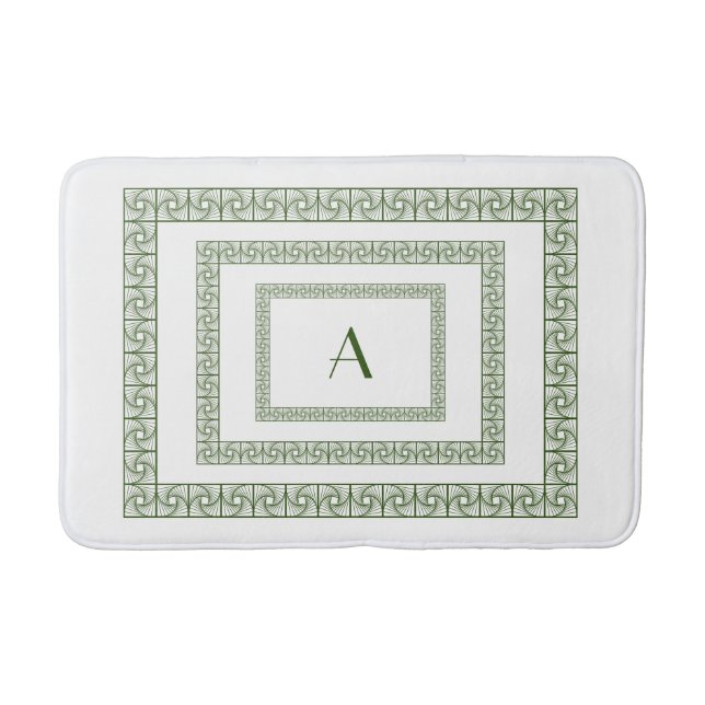 Alfombrilla De Baño Art Deco Forest Green Border on white Bath Mat (Anverso)