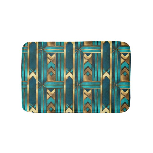 Alfombrilla De Baño Art Deco Geometric Arrows, Gold and Turquoise (Anverso)