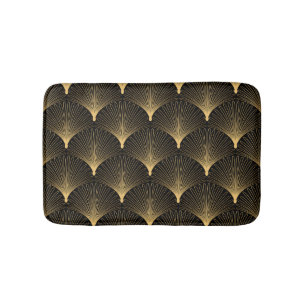 Alfombrilla De Baño Art Deco: patrón oro negro.