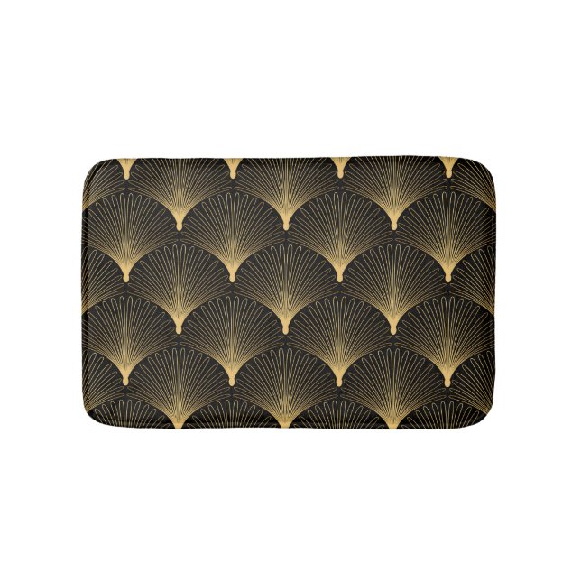 Alfombrilla De Baño Art Deco: patrón oro negro. (Anverso)