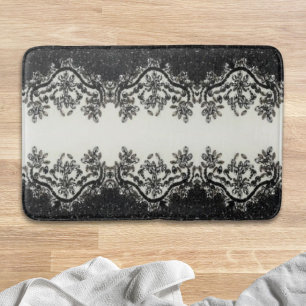 Alfombrilla De Baño Art Deco Vintage Fashion Black White Floral