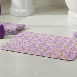 Alfombrilla De Baño Art Nouveau Floral Pastel Púrpura Con Naranja