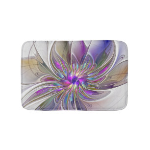 Alfombrilla De Baño Arte abstracto fractal de flores enérgico y colori