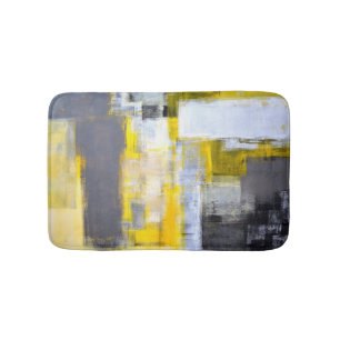 Alfombrilla De Baño Arte abstracto gris y amarillo "ocupado, ocupado"