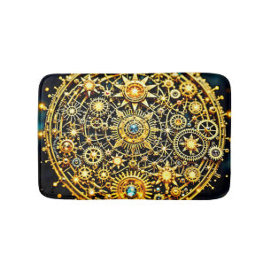Alfombrilla De Baño Arte Celestial de Relojería Dorada