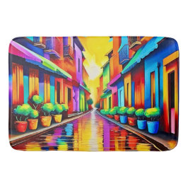 Alfombrilla De Baño Arte colorido de escena callejera
