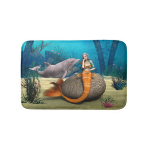 Alfombrilla De Baño Arte de Fantasía Subacuática de Sirena Delfín Soña