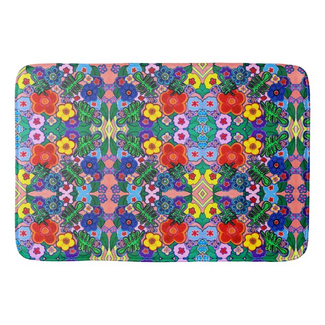 Alfombrilla De Baño Arte de flores luminosas abstractas (Anverso)