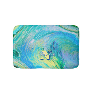 Alfombrilla De Baño Arte de flujo acrílico azul Aqua