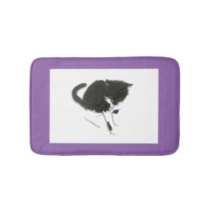 Alfombrilla De Baño Arte de gato negro y blanco