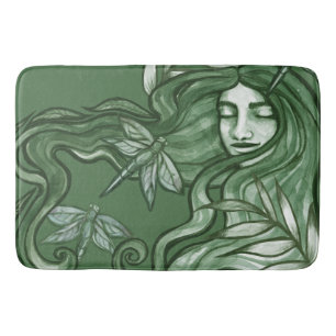 Alfombrilla De Baño Arte de la diosa libélula verde Libélulas         