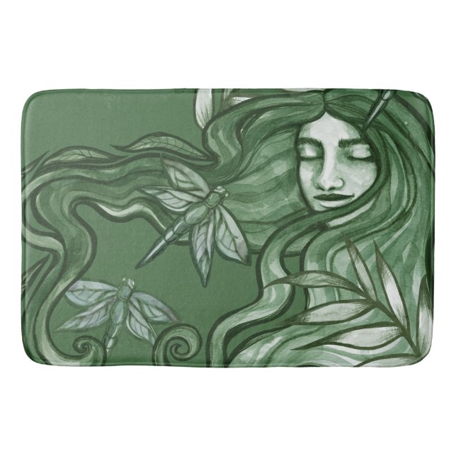 Alfombrilla De Baño Arte de la diosa libélula verde Libélulas          (Anverso)