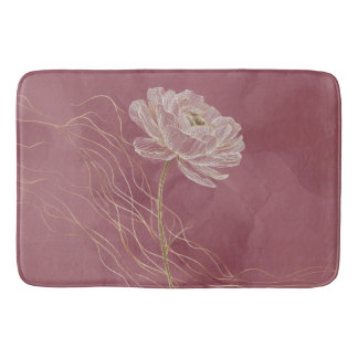 Alfombrilla De Baño Arte de línea floral dorado rosa polvoriento elega